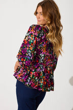 Talena Top In Black Multi Floral