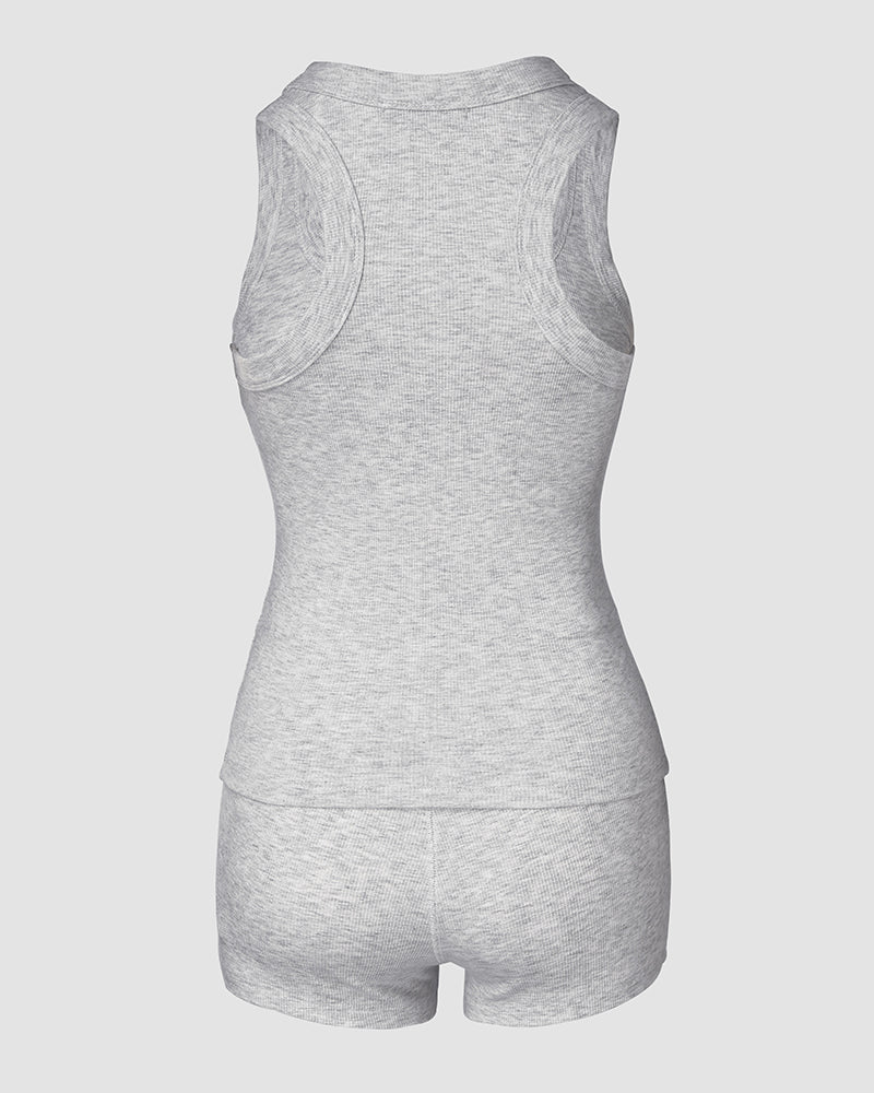 2PCS Micro-Ribbed U-Neck Tank Top & Boxer Set Cozy Loungewear