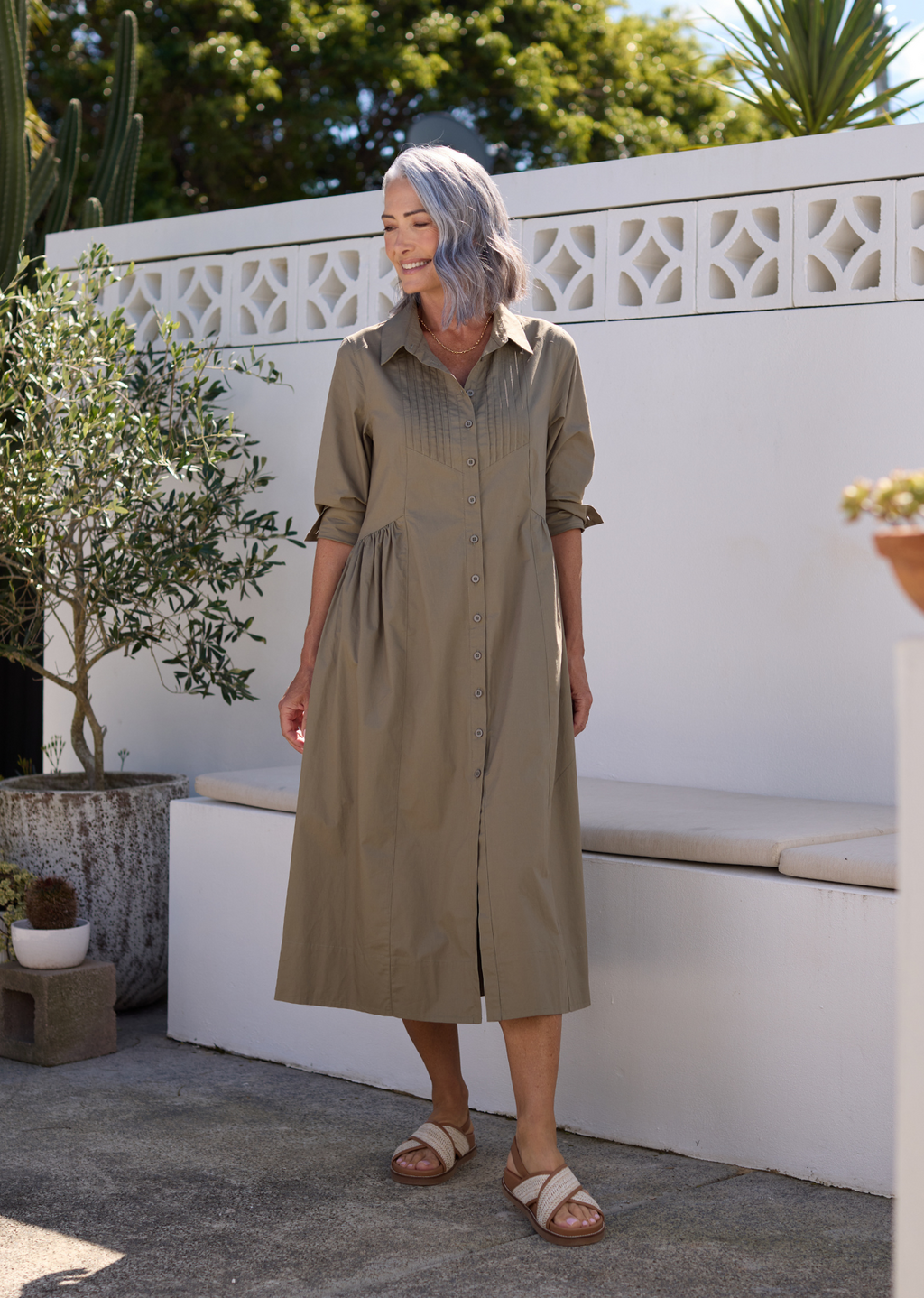 LAURA SHIRTDRESS - SAGE GREEN