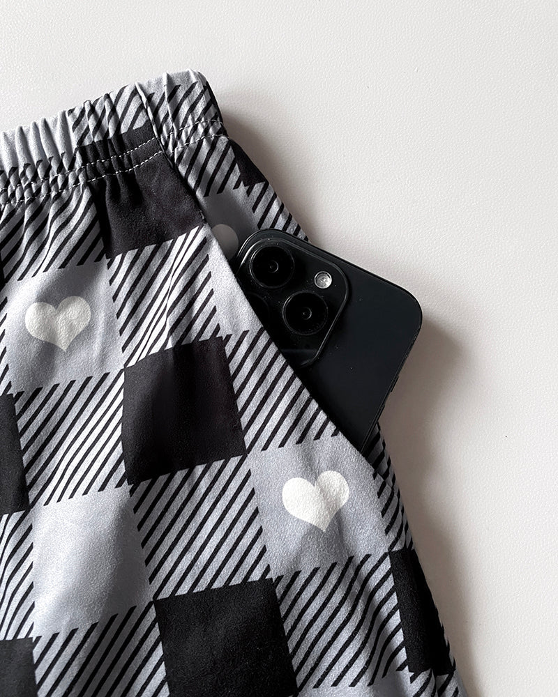 2 Pieces Outfit Cute Letter Print Short Sleeve T-shirt and Plaid Pants Set Loungewear