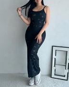 Women's Butterfly Print Ribbed Pajamas Set Spaghetti Strap Cami Top and High Waist Wide Leg Pants Casual Loungewear