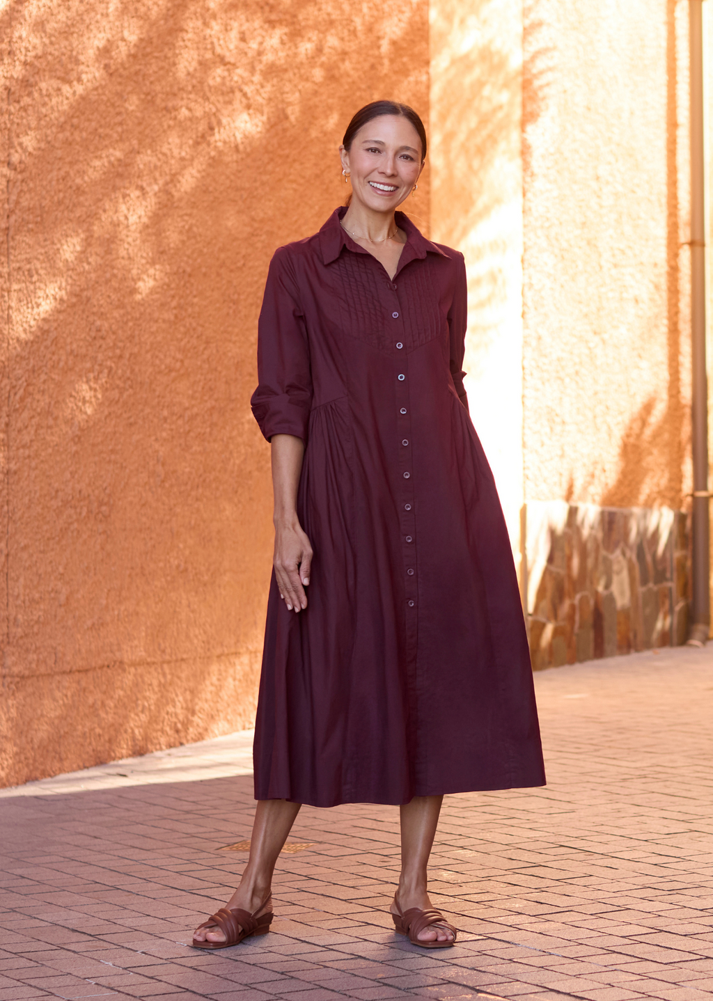 LAURA SHIRTDRESS - WINE RED