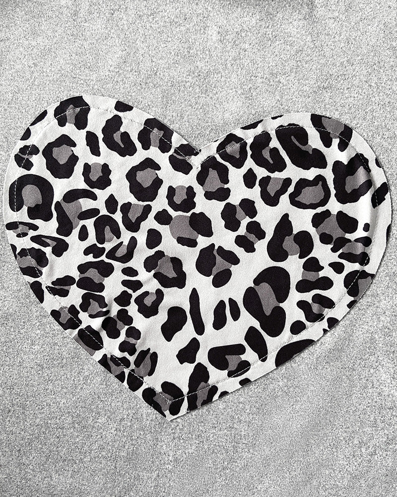 Leopard Heart Print Short Sleeve Pajamas Set