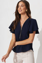 Viviana Zip Top In Navy