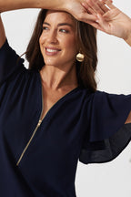 Viviana Zip Top In Navy