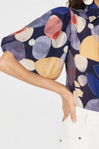 Aeryn Shirt In Navy With Multi Print