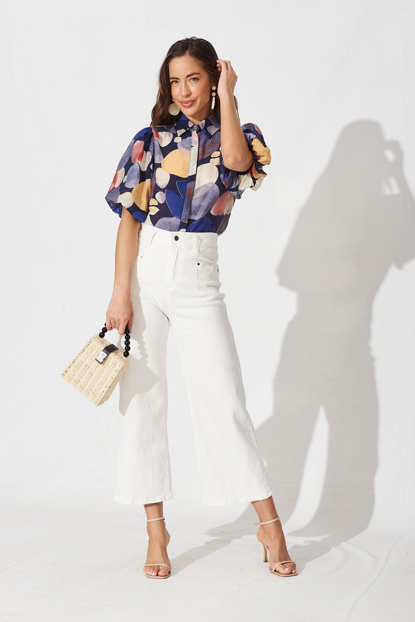 Aeryn Shirt In Navy With Multi Print
