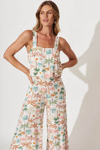 Sandcastle Jumpsuit In Multi Palm Print