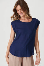 Rejina Top In Navy Linen Blend