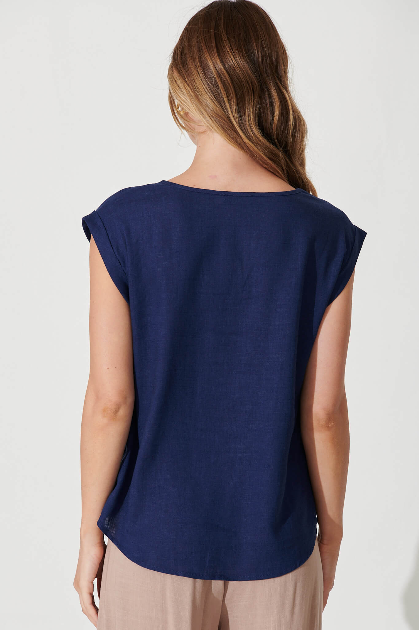 Rejina Top In Navy Linen Blend