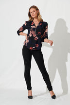 Viviani Zip Top In Navy With Pink And Blush Floral