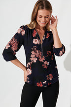 Viviani Zip Top In Navy With Pink And Blush Floral