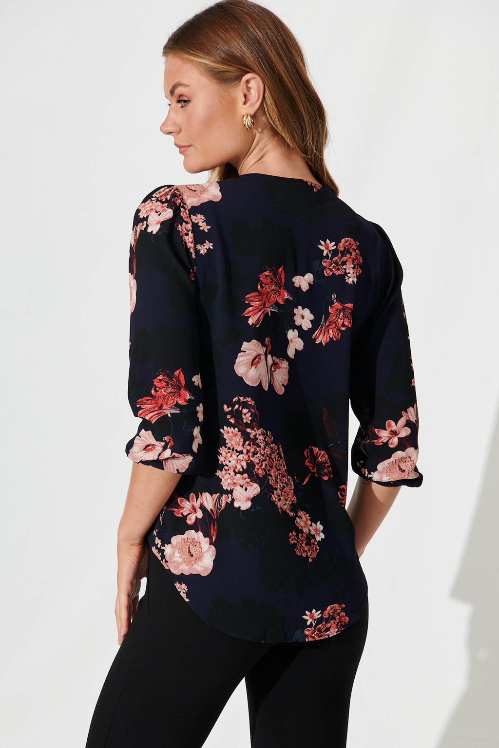 Viviani Zip Top In Navy With Pink And Blush Floral