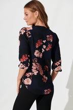 Viviani Zip Top In Navy With Pink And Blush Floral