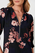 Viviani Zip Top In Navy With Pink And Blush Floral