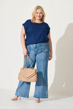 Rejina Top In Navy Linen Blend
