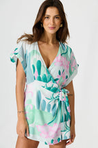 Silesia Playsuit in Blue and Green Print Linen Blend