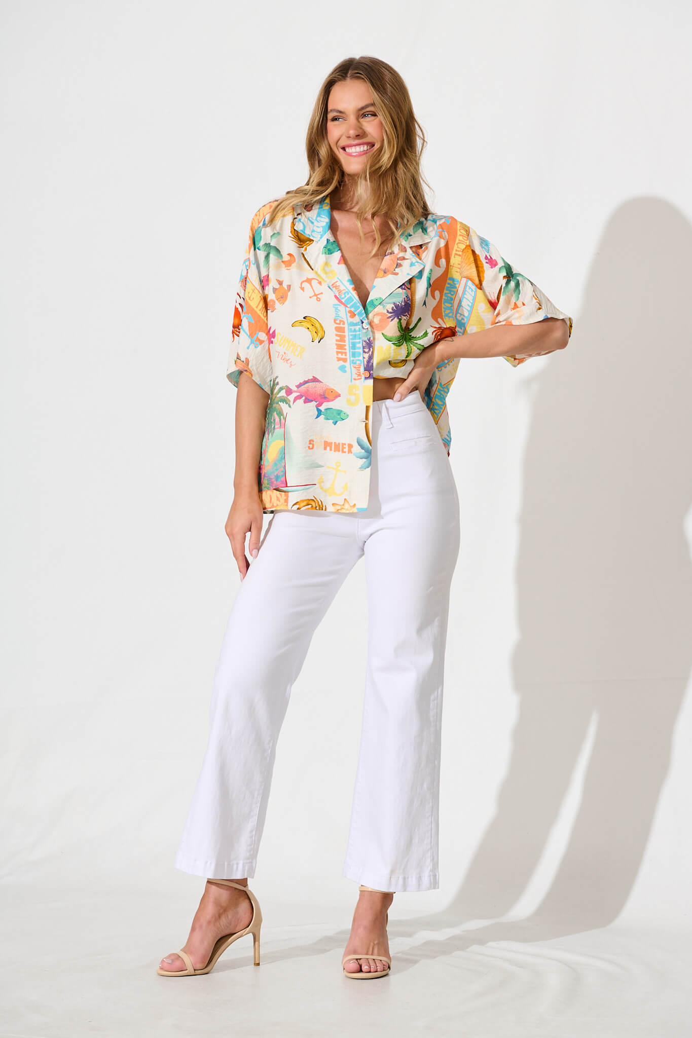 Columbia Shirt In Cream With Multi Summer Print