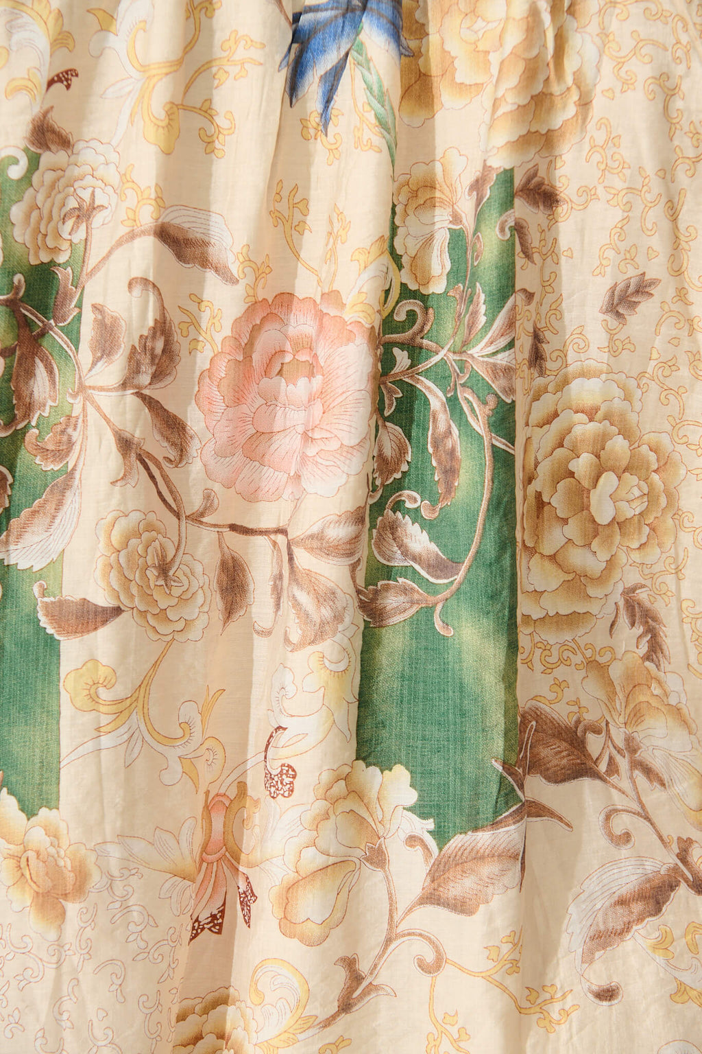 Lombard Top in Beige with Green Multi Floral