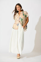 Lombard Top in Beige with Green Multi Floral