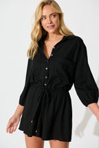 Powers Playsuit In Black Linen Blend