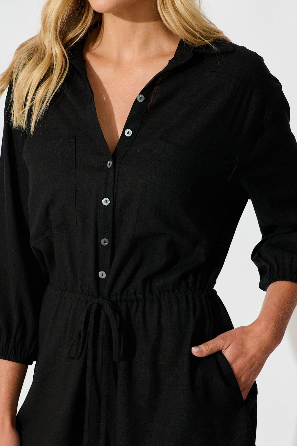 Powers Playsuit In Black Linen Blend