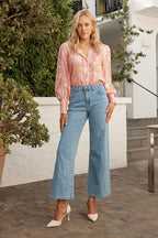 Davies Shirt in Pink Floral With White Lace Trim