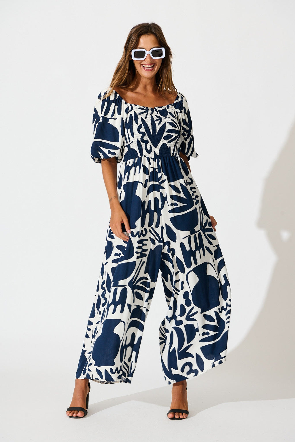 Limelight Jumpsuit in Navy with White Print