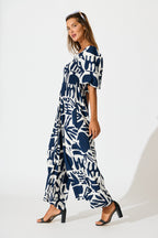 Limelight Jumpsuit in Navy with White Print