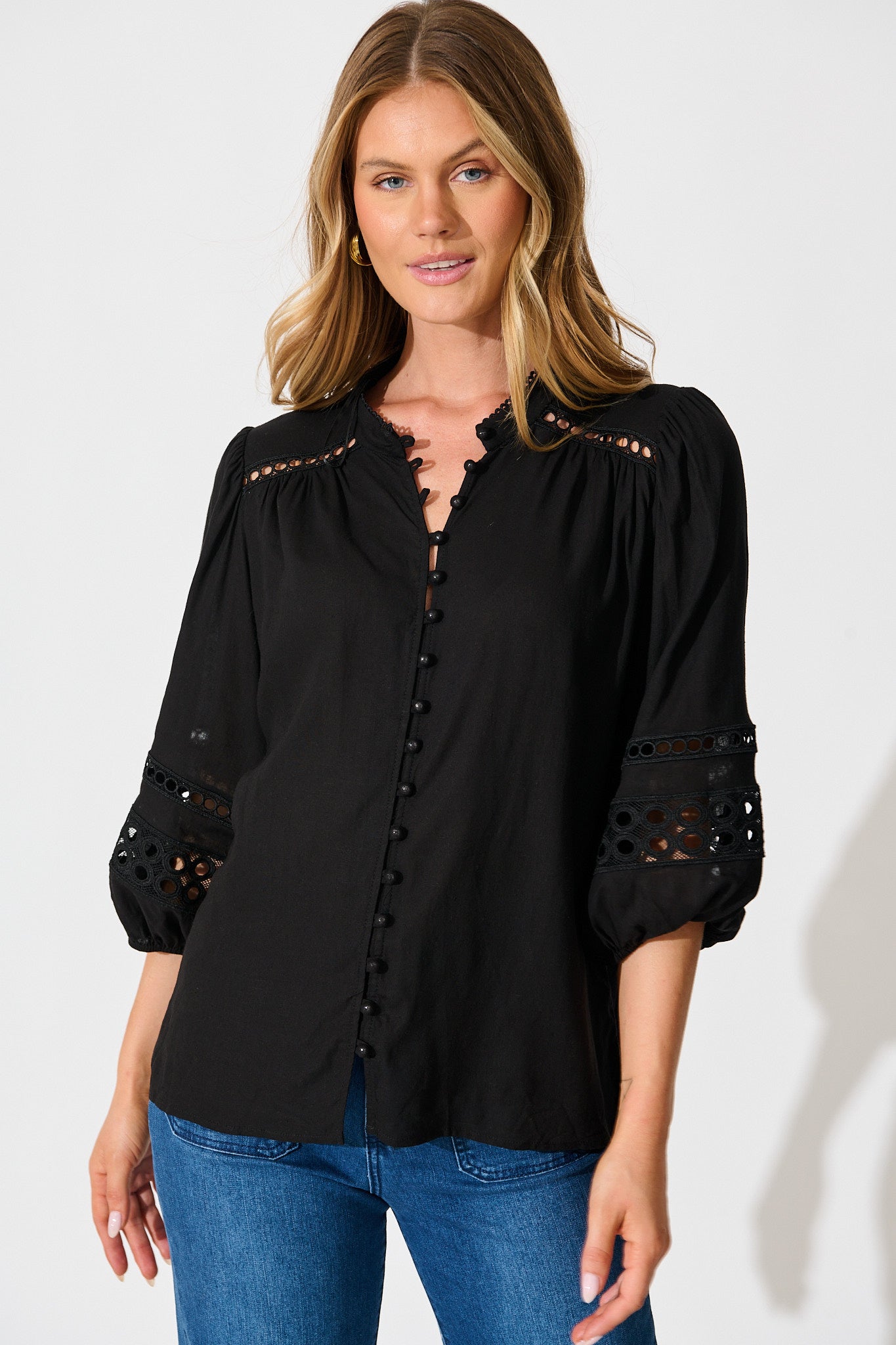 Cascades Top in Black Linen Blend
