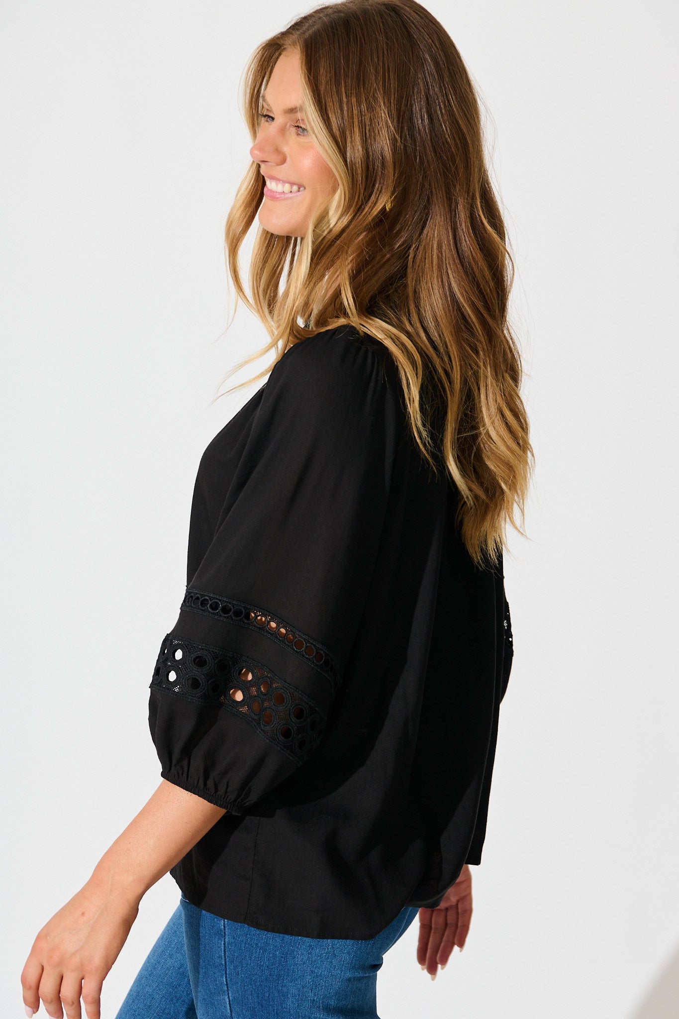 Cascades Top in Black Linen Blend
