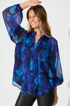 Melina Top in Blue Watercolour Chiffon