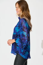 Melina Top in Blue Watercolour Chiffon