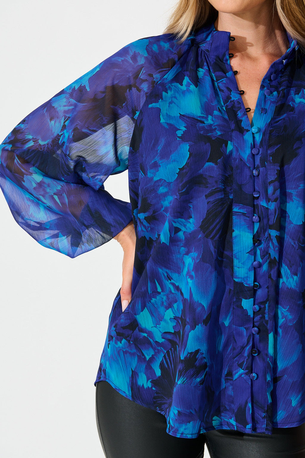 Melina Top in Blue Watercolour Chiffon