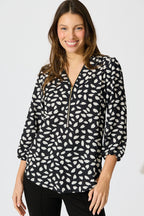 Viviani Zip Top in Black and White Leaf