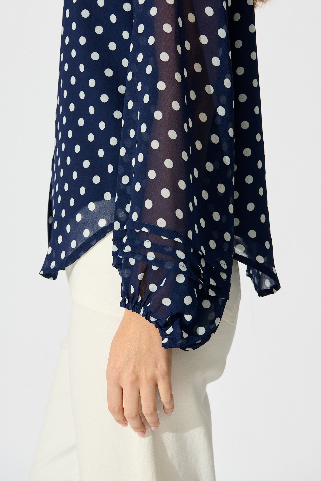 Dotty Days Top in Navy with White Polka Dot Chiffon