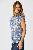 Elodie Top in Blue Leaf Print