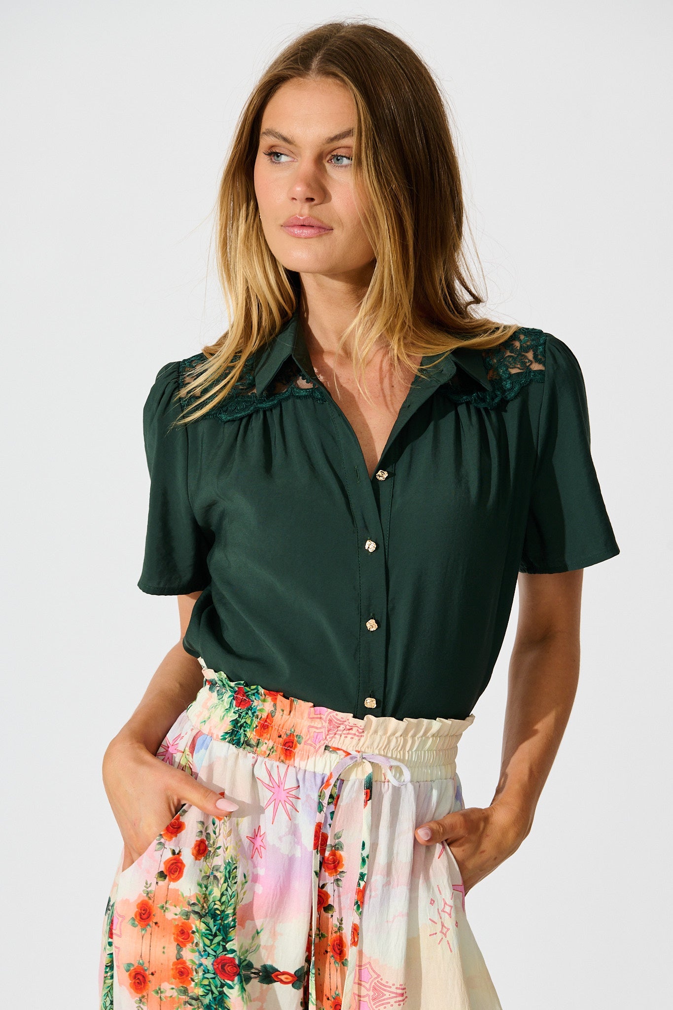 Simplicity in Lace Shirt in Emerald