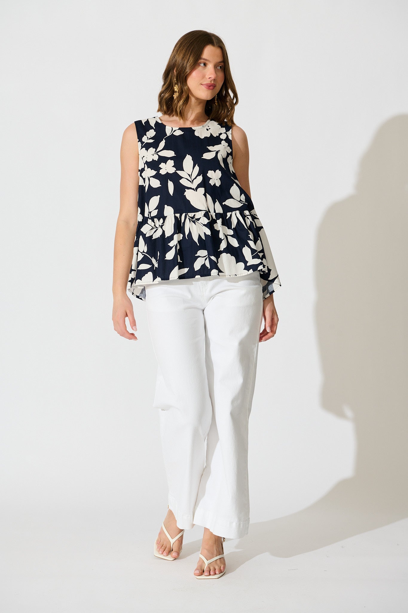 Blooming Top in Navy Floral Cotton Poplin