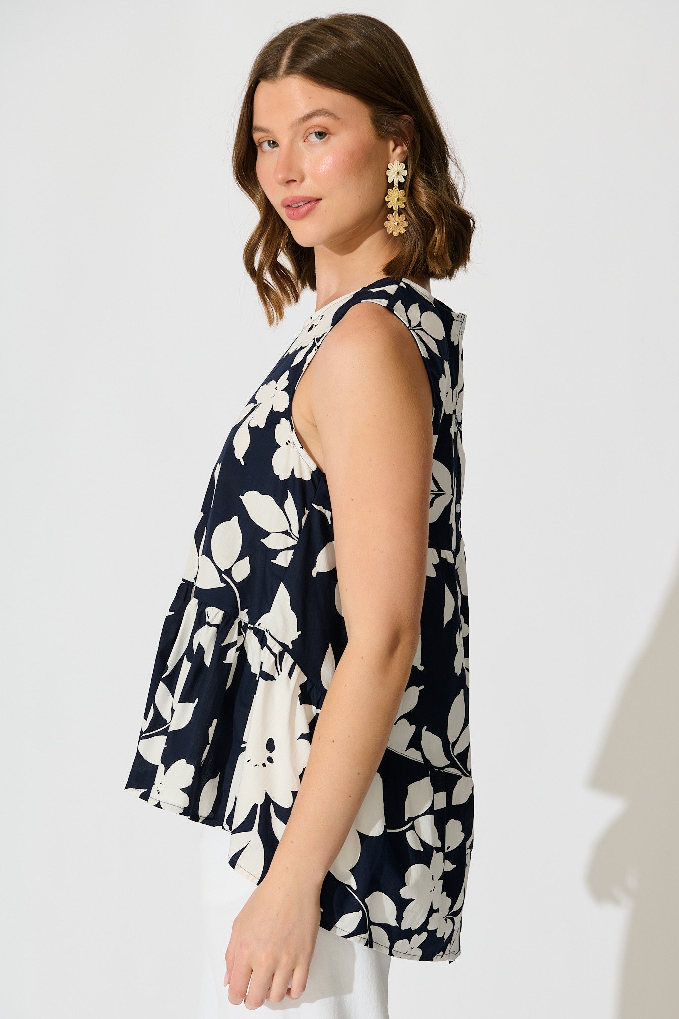 Blooming Top in Navy Floral Cotton Poplin