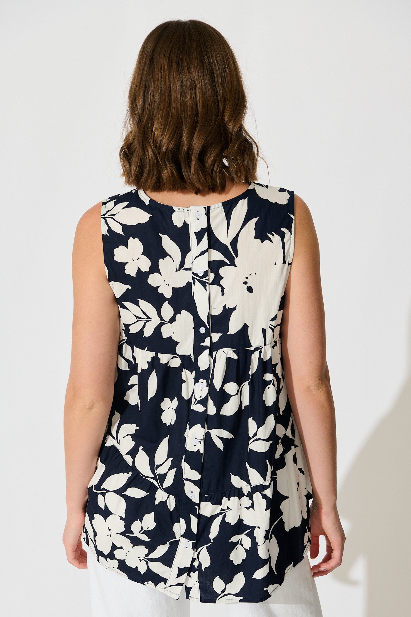 Blooming Top in Navy Floral Cotton Poplin