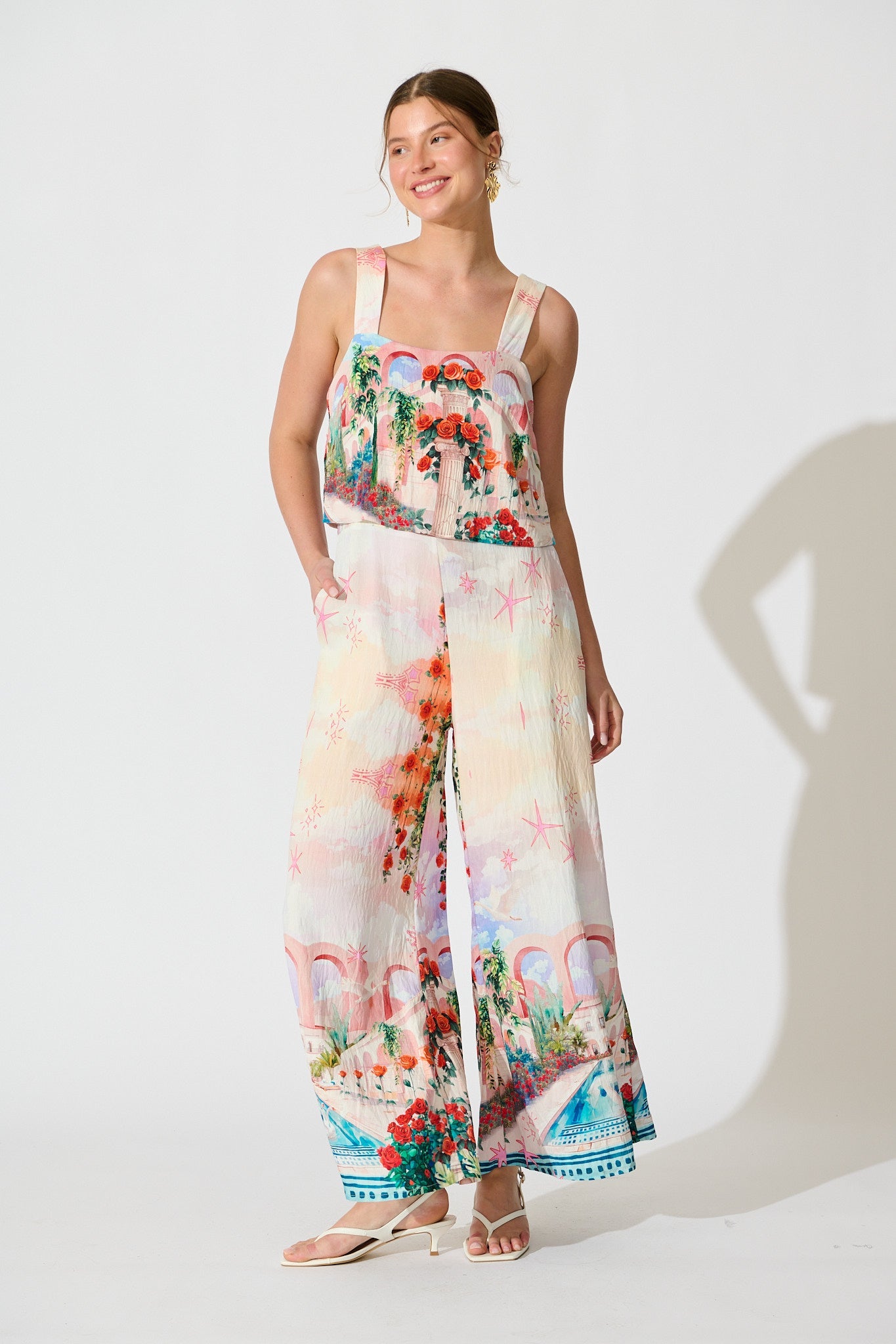 Sandcastle Jumpsuit in Red Rose Conversational Print