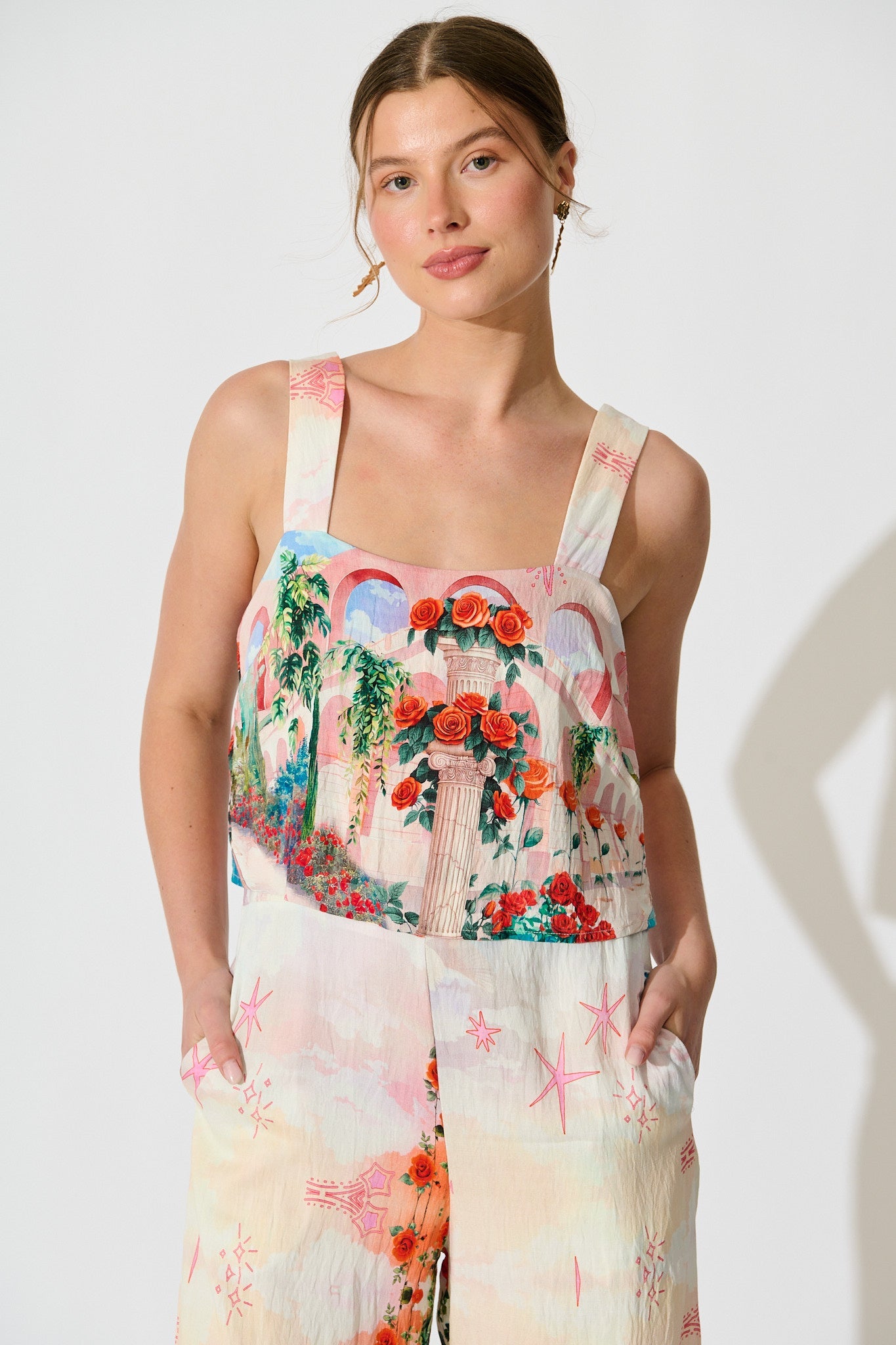 Sandcastle Jumpsuit in Red Rose Conversational Print