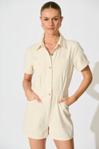 Velveta Playsuit in Beige Cotton