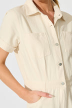 Velveta Playsuit in Beige Cotton