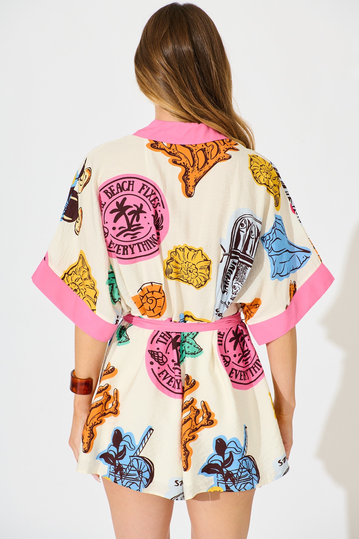 Aluna Playsuit in White with Pink and Multi Print