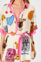 Aluna Playsuit in White with Pink and Multi Print