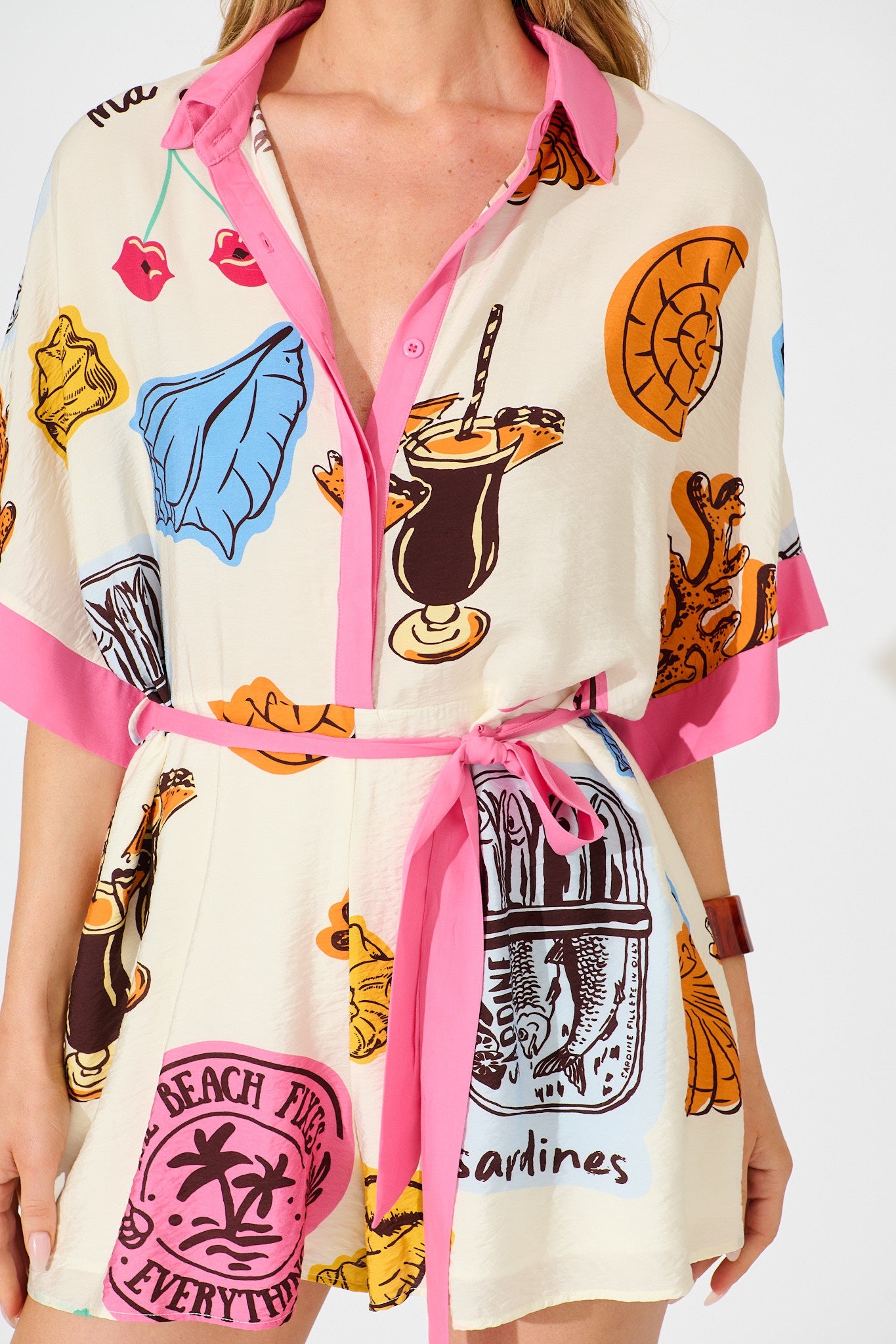 Aluna Playsuit in White with Pink and Multi Print