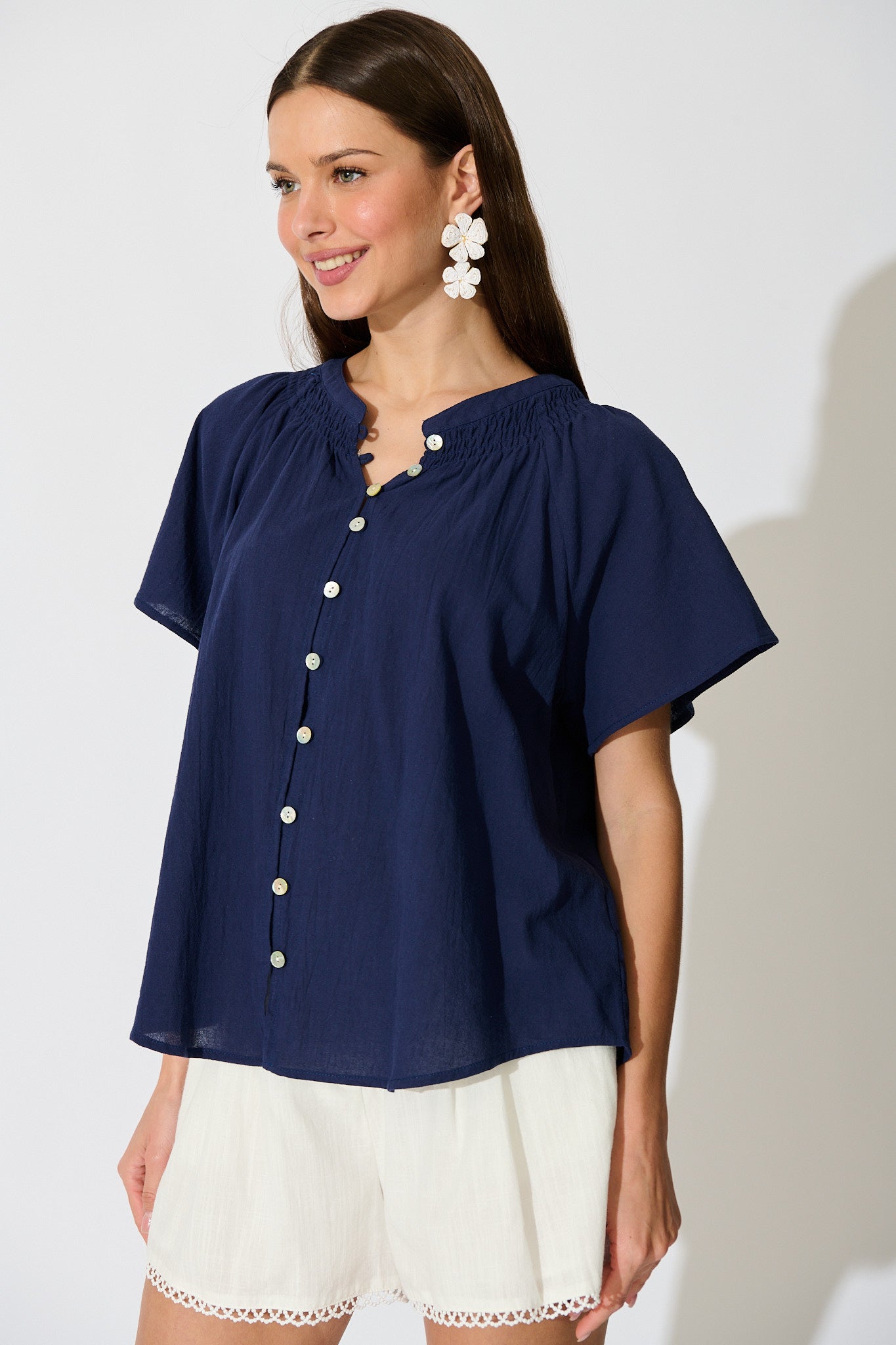 Lombard Top in Navy Cotton Linen