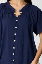 Lombard Top in Navy Cotton Linen